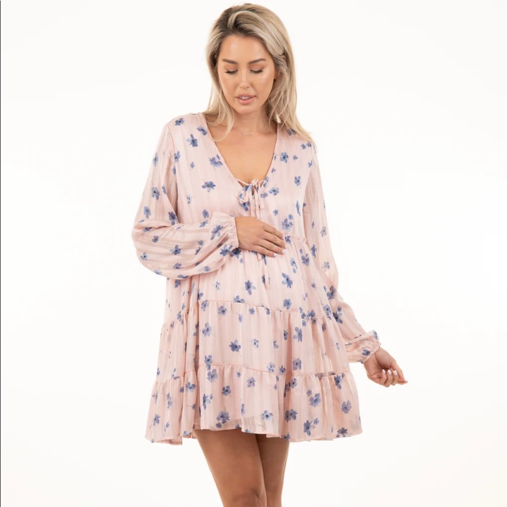 Dusty Pink Tier Babydoll Maternity Dress